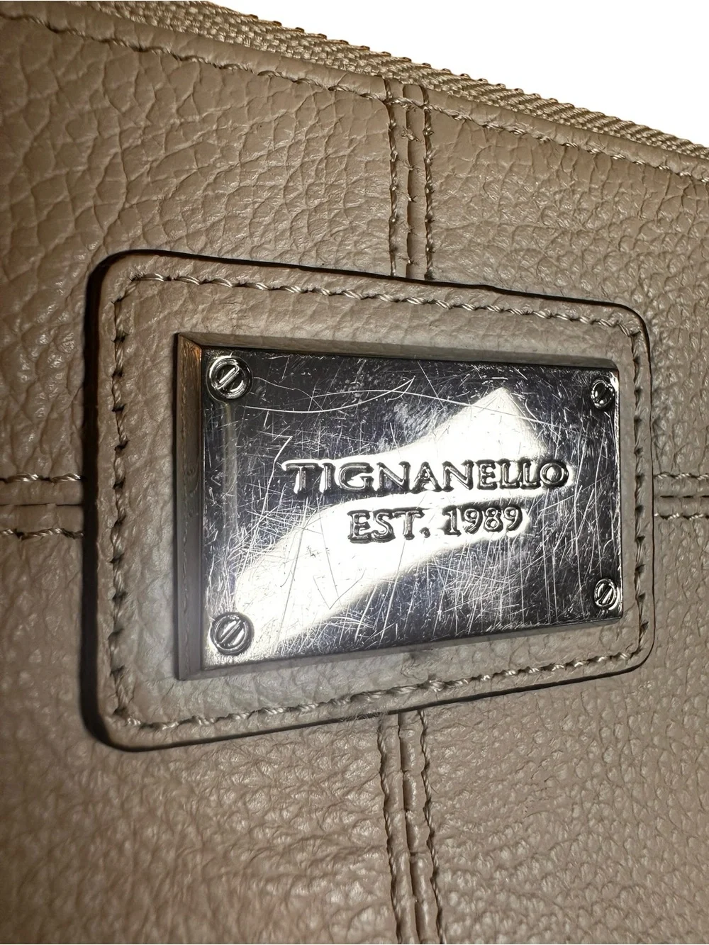 Tignanello Genuine Leather Wristlet Wallet Divider Organizer Outer Pocket Beige